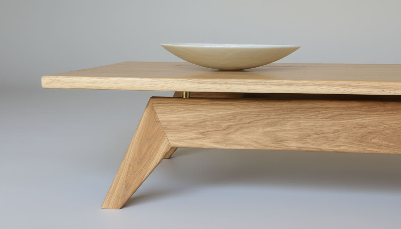 Ett handgjort bord i massiv ek som fångar känslan av naturligt hantverk och tidlös design – en inspirationsbild som uppmuntrar till att skapa sin egen unika möbel.