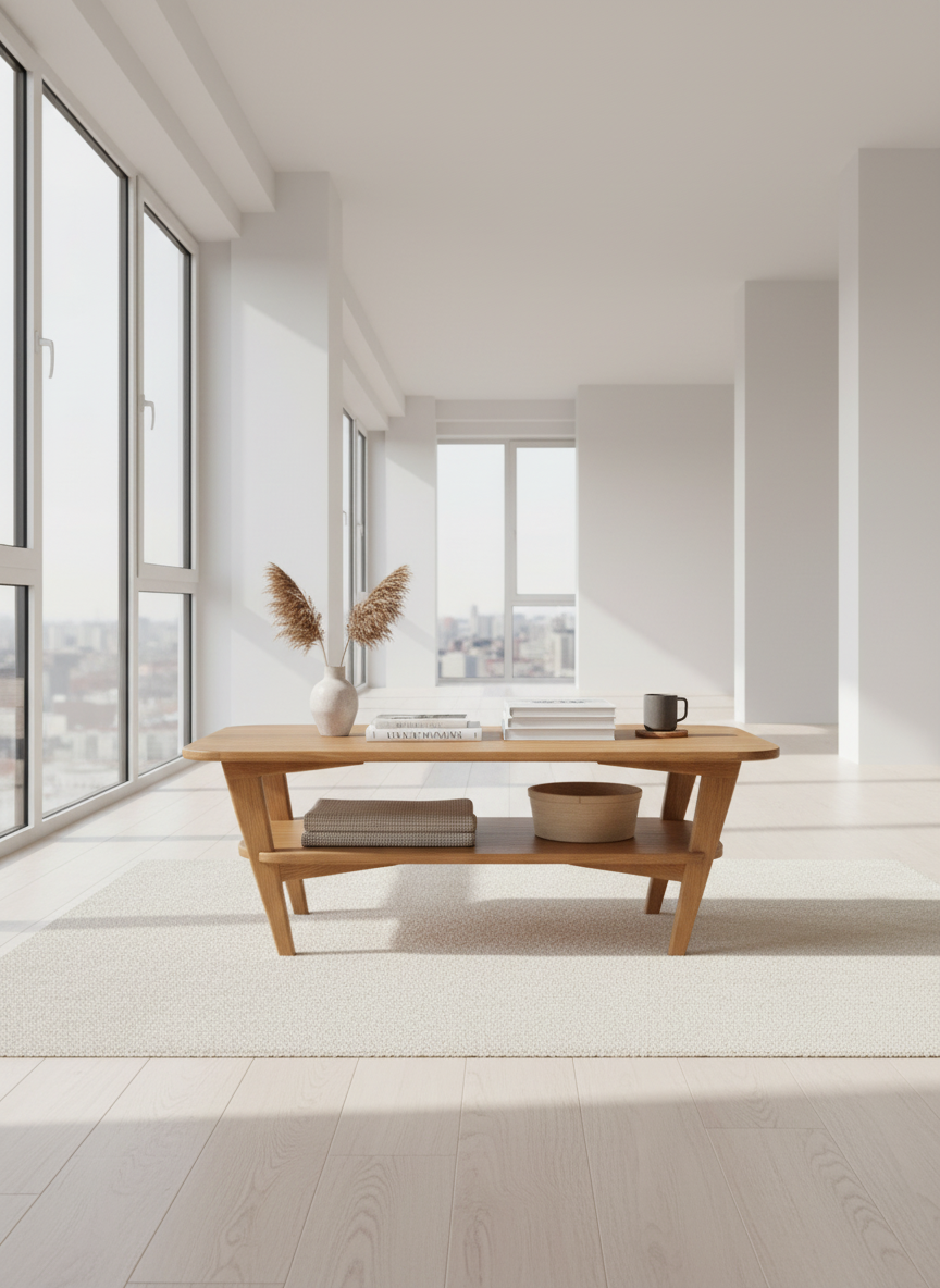 Handgjort soffbord i massivt trä, tillverkat av TMA Möbel med fokus på kvalitet och hantverk.